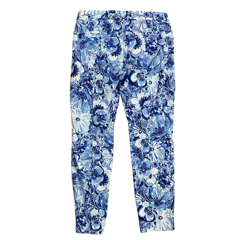 Lilly Pulitzer Blue and White Floral Straight Leg Pants - Picture 3 of 11